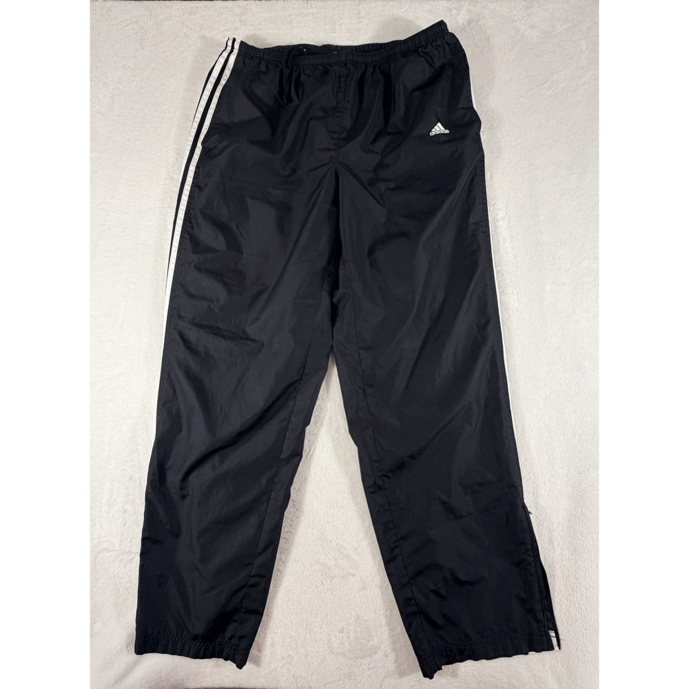 Vintage Y2K Adidas Track Pants Men's Sz XL Black Distressed Lined Windbreaker